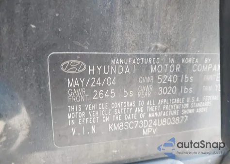 2004 Hyundai Santa Fe Gls from USA, damaged, VIN KM8SC73D24U803877